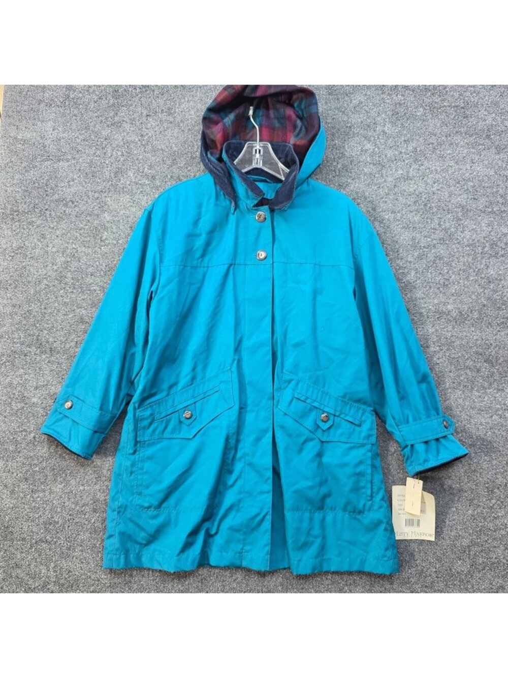 Vintage 90s Misty Harbor Hooded Hiking Jacket 8 Blue Flannel Lined Outdoor Gorp